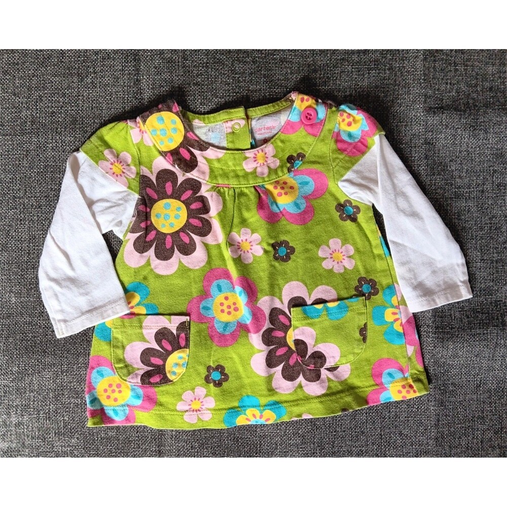 shirt Carters 6 months green floral with white long sleeves baby girl